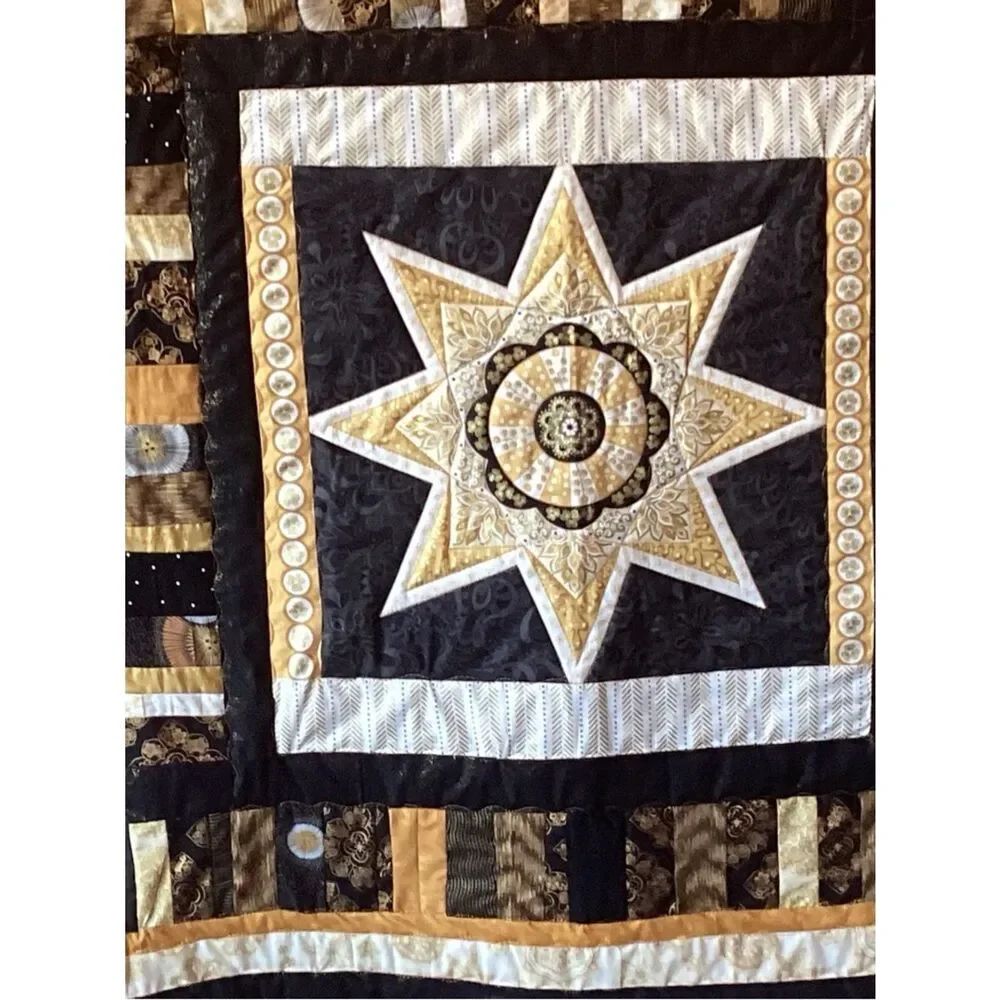 NWT. Gold and Black Star Lap Quilt
